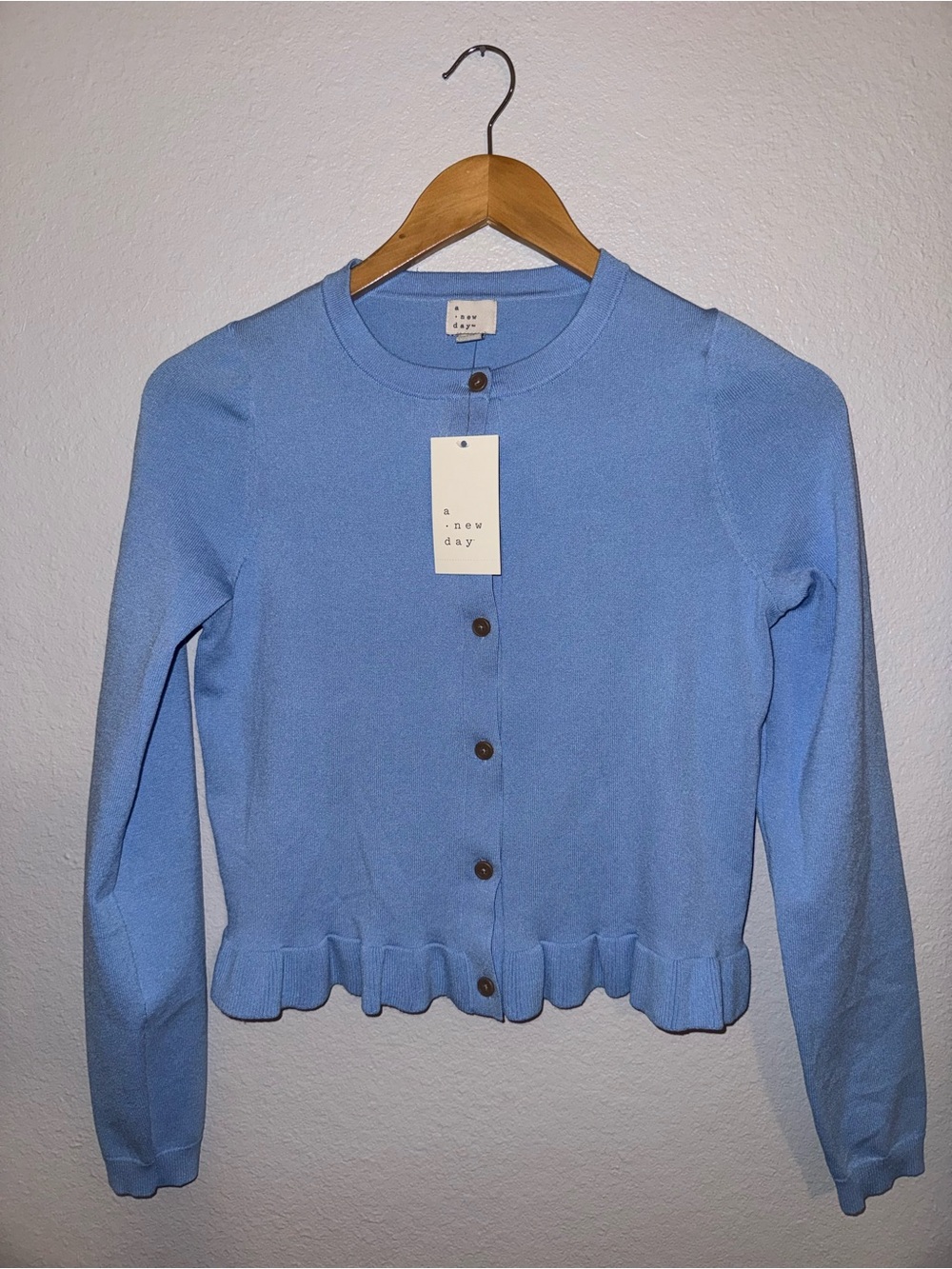 New a new day Light Blue Ruffle Hem Button Cardigan XS - Picture 9 of 9